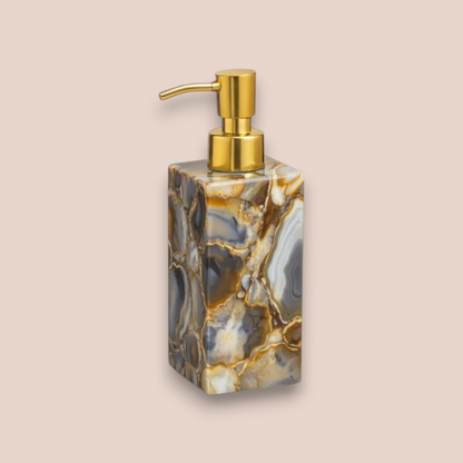 Natural Blue Agate Bath Set | 7-Piece Stone Vanity Collection with Gold Pump