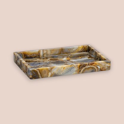 Natural Blue Agate Bath Set | 7-Piece Stone Vanity Collection with Gold Pump
